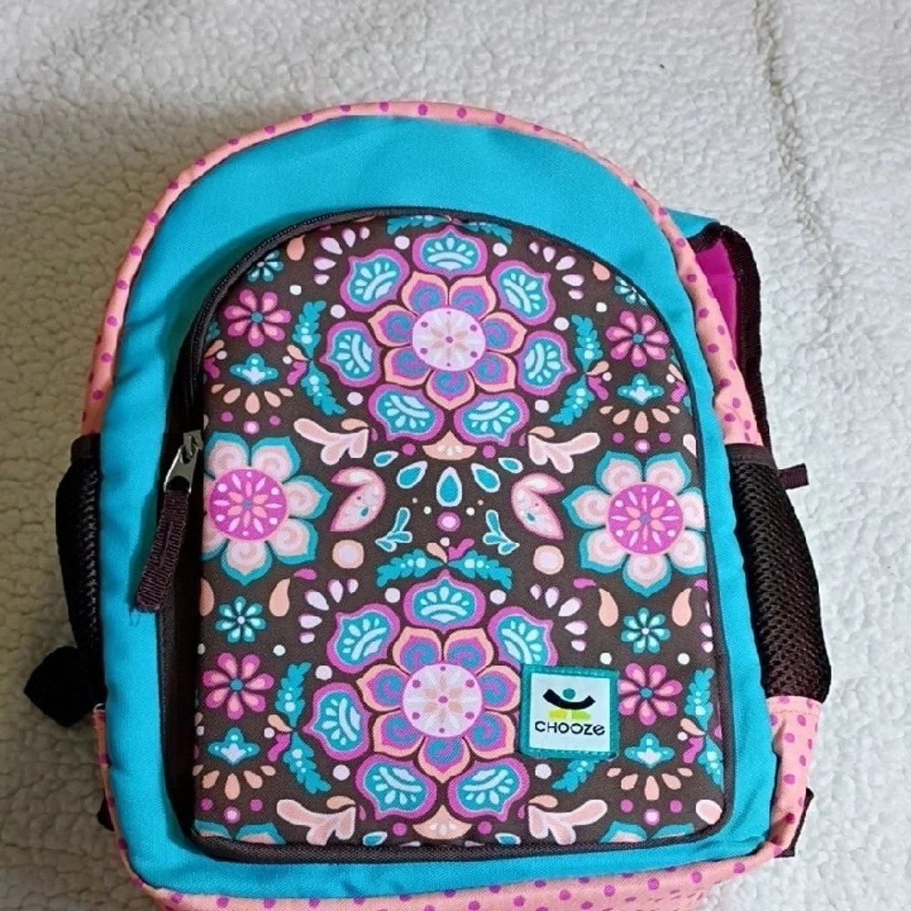 Chooze Kids Backpack - Double‎ Face Pink and Blue with Floral and Stripes